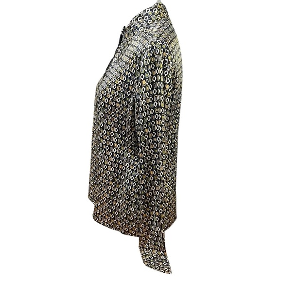 Express 100% Silk Blouse Women’s Medium Geometric Print Button Down Long Sleeve - Picture 2 of 11